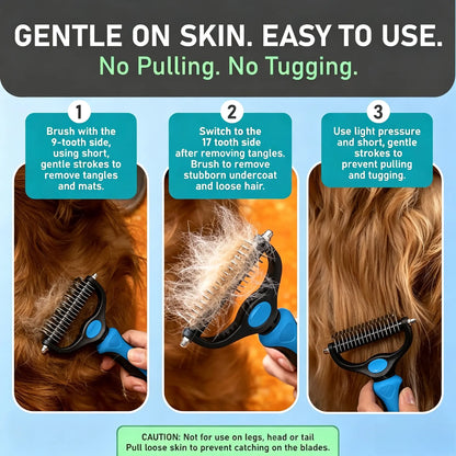 Ultimate Pet Grooming Rake - Double-Sided Deshedding & Dematting Tool for Dogs & Cats, Extra-Wide Brush Reduces Shedding by 95%!