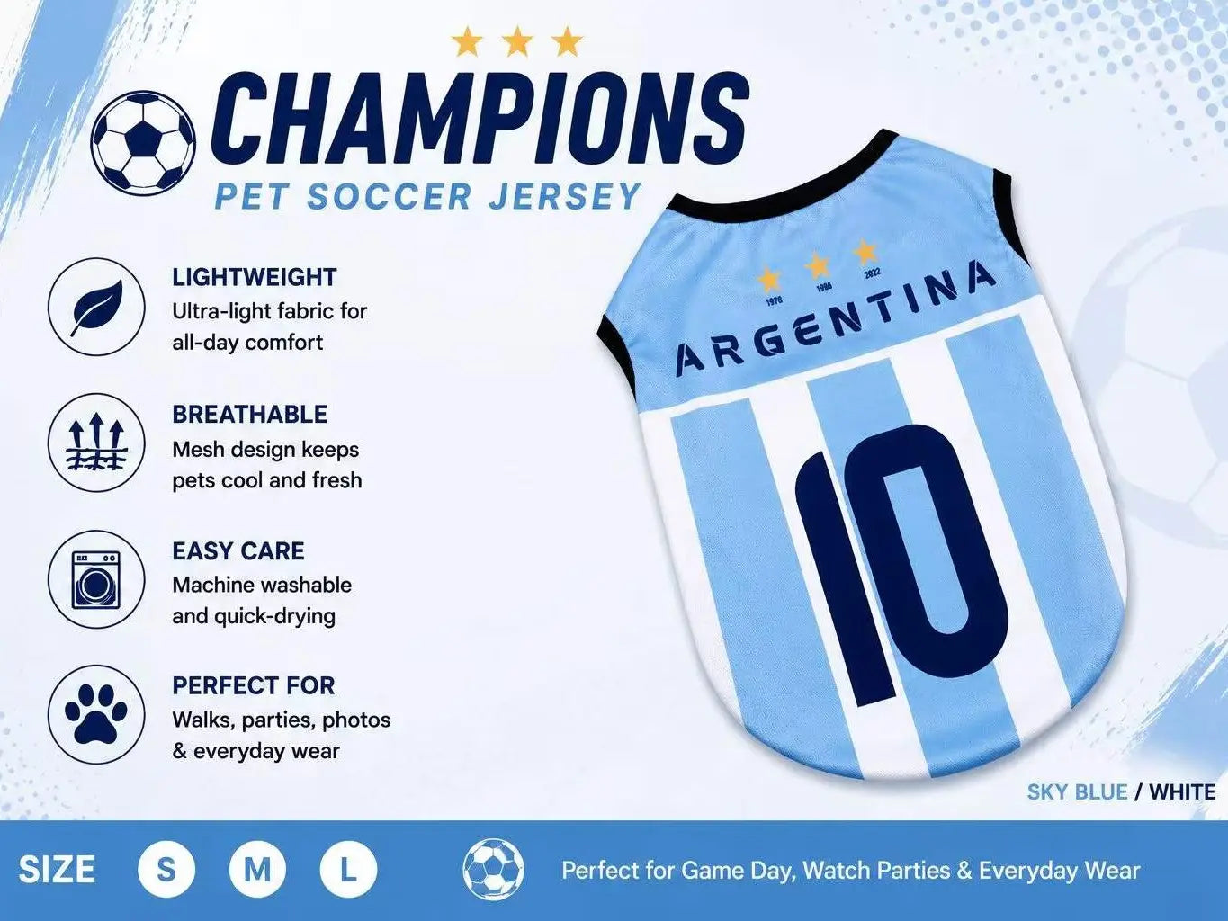 Stylish Pet Soccer Jersey - Perfect Game Day Outfit for Small to Medium Dogs and Cats!