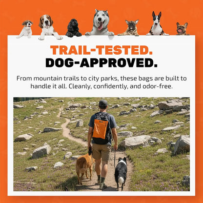 Cleanwaste Waggy Baggy - Adventure-Ready Smell-Proof Dog Waste Bags with Dual Bag System & Convenient Carry Handle, 10 Count