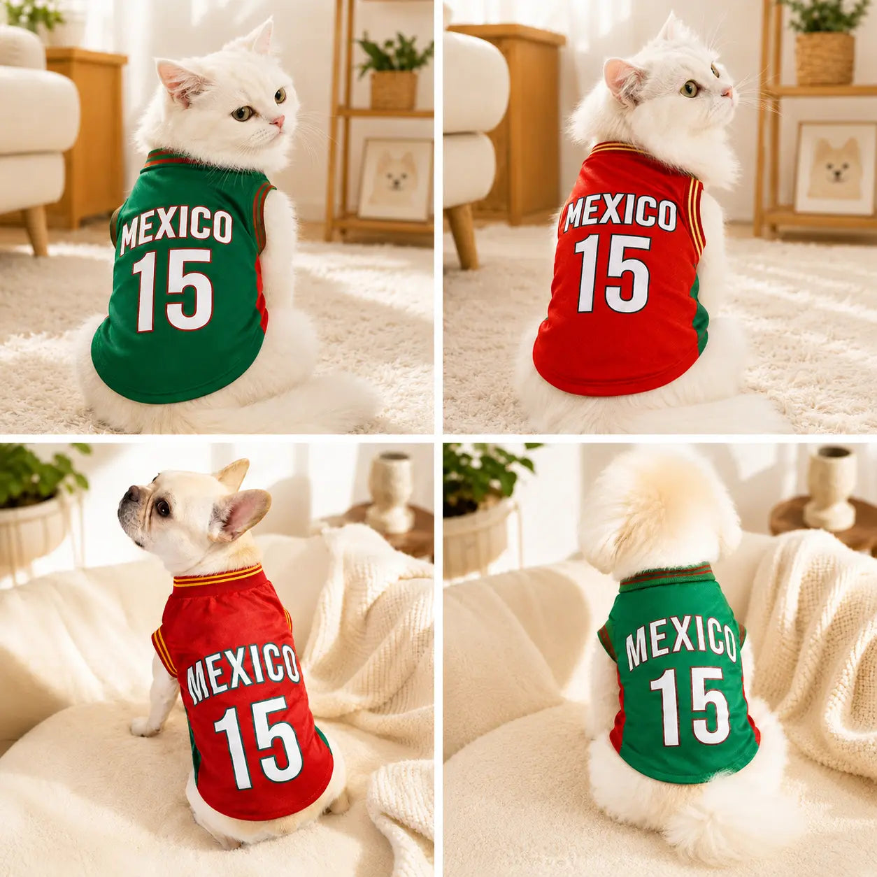 Adorable Mexico 15 Pet Jersey Shirt - Breathable Mesh Sports Vest for Small & Medium Dogs and Cats, Perfect for Daily Wear, Outdoor Adventures, and Special Occasions!