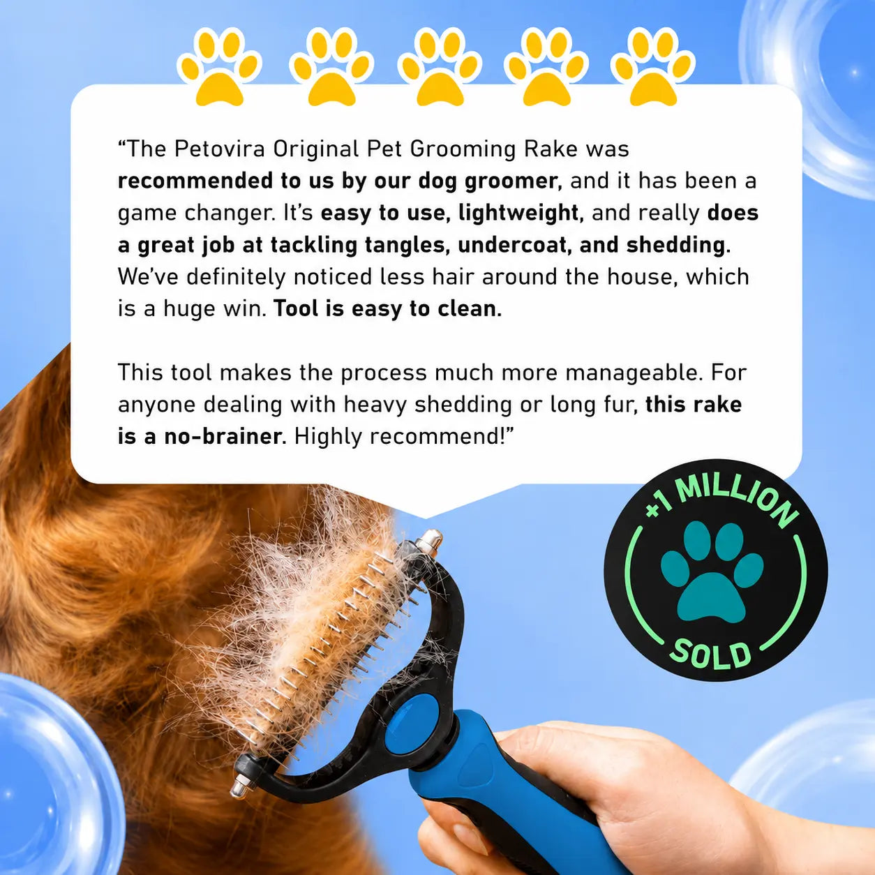 Ultimate Pet Grooming Rake - Double-Sided Deshedding & Dematting Tool for Dogs & Cats, Extra-Wide Brush Reduces Shedding by 95%!