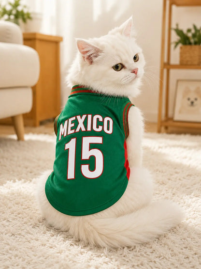 Adorable Mexico 15 Pet Jersey Shirt - Breathable Mesh Sports Vest for Small & Medium Dogs and Cats, Perfect for Daily Wear, Outdoor Adventures, and Special Occasions!